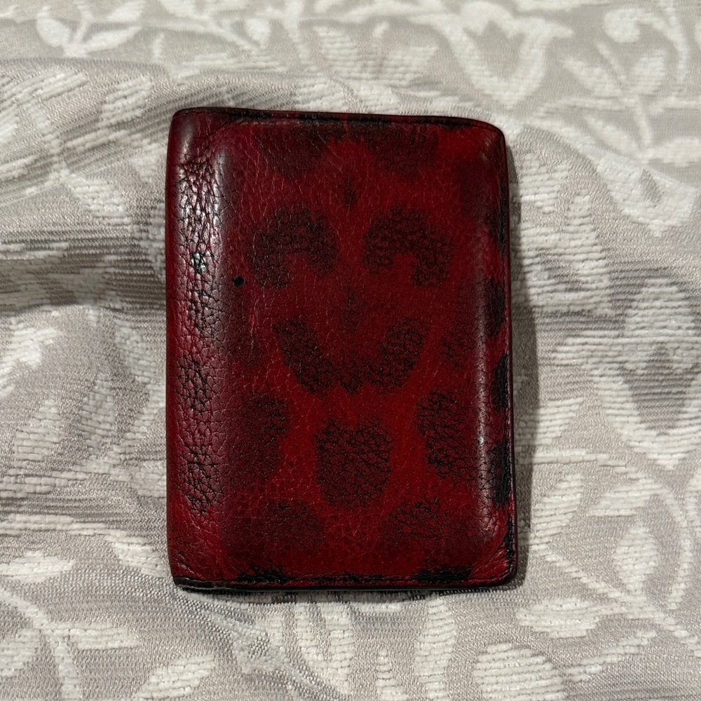 Christian Louboutin Paris Leopard Red/Black Bifold Card Wallet Used